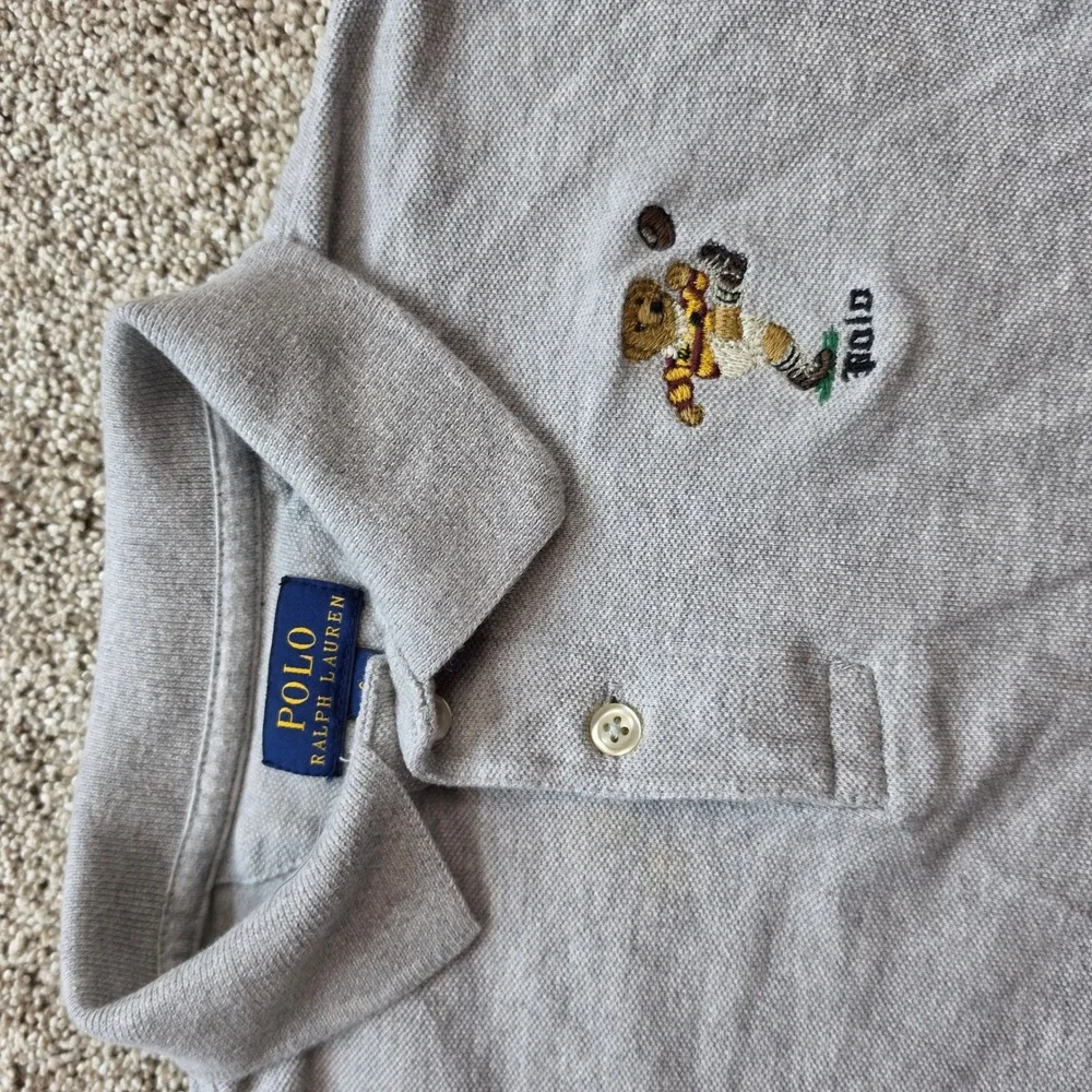 Polo Ralph Lauren Polo Shirt Kids 6 Gray Football Bear Embroidered Short Sleeve